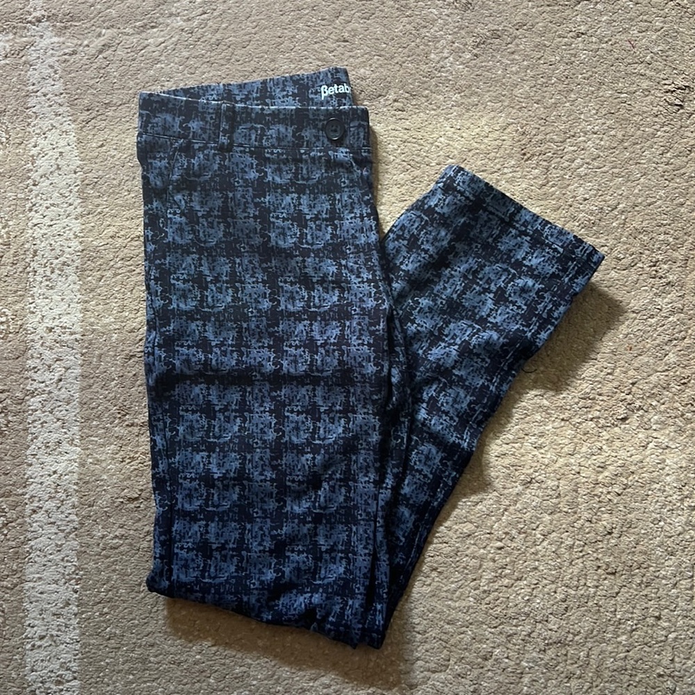 Betabrand Womens L Straight Leg Printed Shibori Pattern Gray Black